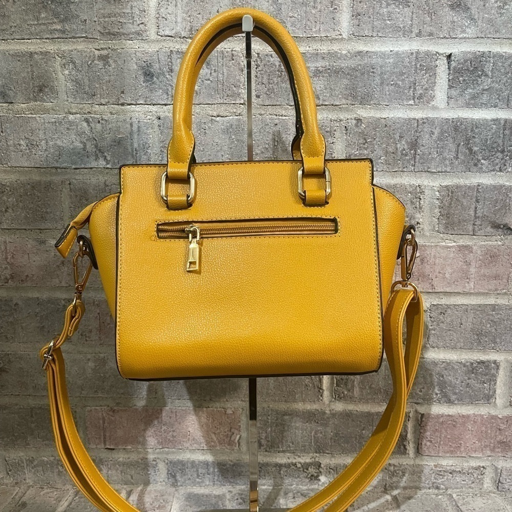 Structured Yellow Leatherette Satchel Handbag - Women Bags